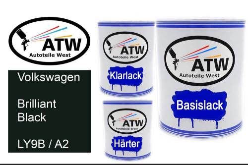 Volkswagen, Brilliant Black, LY9B / A2: 1L Lackdose + 1L Klarlack + 500ml Härter - Set, von ATW Autoteile West.